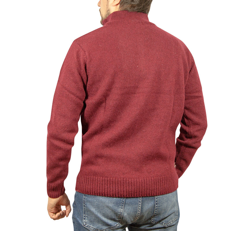 Load image into Gallery viewer, 100% SHETLAND RAGG WOOL Half Zip Up Knit JUMPER Pullover Mens Sweater Knitted - Burgundy-3
