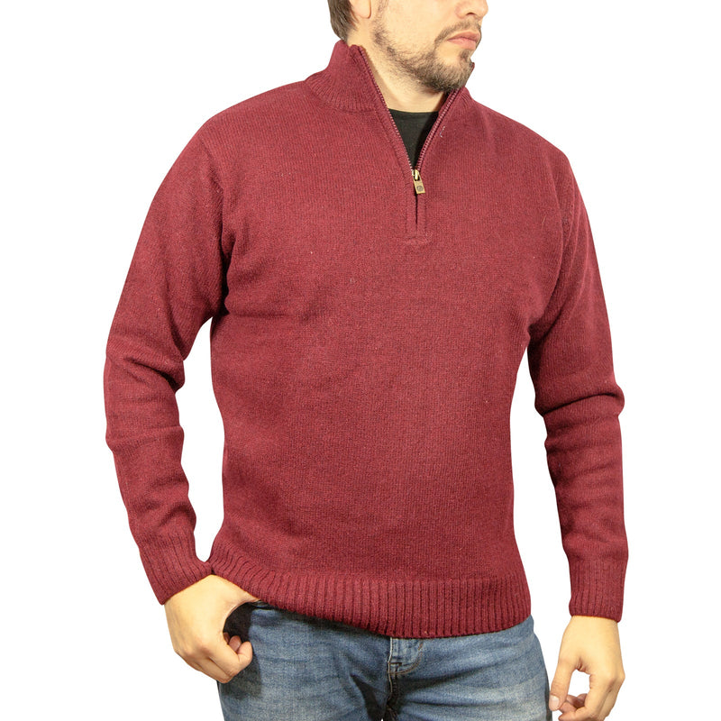 Load image into Gallery viewer, 100% SHETLAND RAGG WOOL Half Zip Up Knit JUMPER Pullover Mens Sweater Knitted - Burgundy-1
