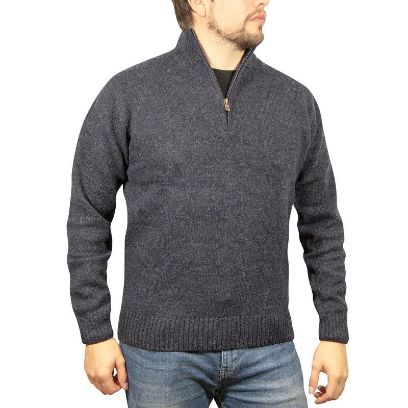 Load image into Gallery viewer, 100% SHETLAND RAGG WOOL Half Zip Up Knit JUMPER Pullover Mens Sweater Knitted - Denim Blue-0

