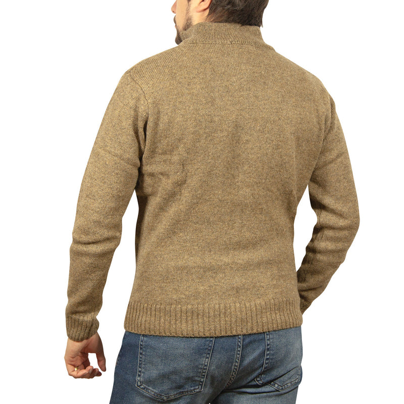 Load image into Gallery viewer, 100% SHETLAND RAGG WOOL Half Zip Up Knit JUMPER Pullover Mens Sweater Knitted - Nutmeg-3
