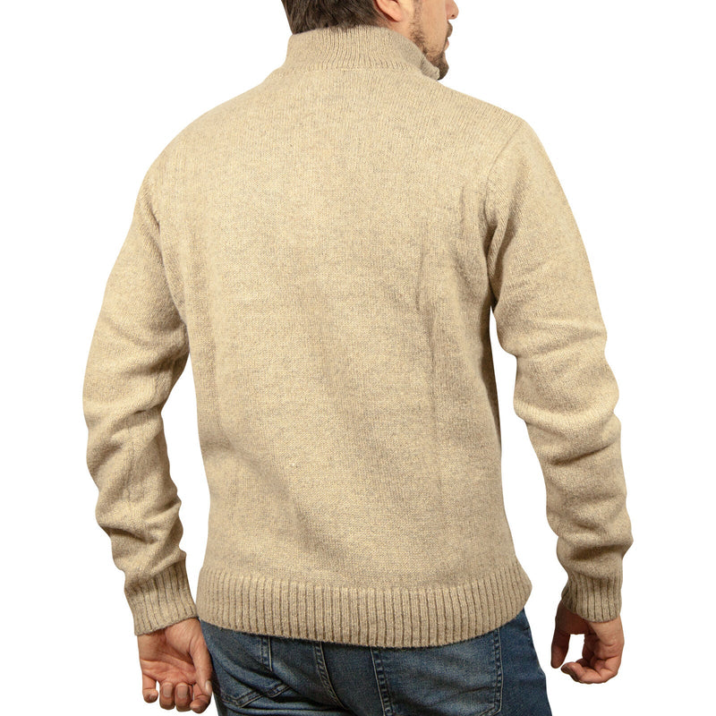 Load image into Gallery viewer, 100% SHETLAND RAGG WOOL Half Zip Up Knit JUMPER Pullover Mens Sweater Knitted - Oat Marle-3
