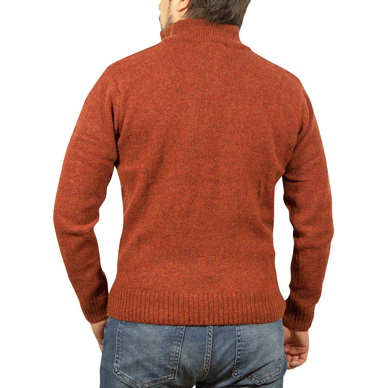 Load image into Gallery viewer, 100% SHETLAND RAGG WOOL Zip Up Knit JUMPER Pullover Mens Sweater Knitted - Rust 5XL-2
