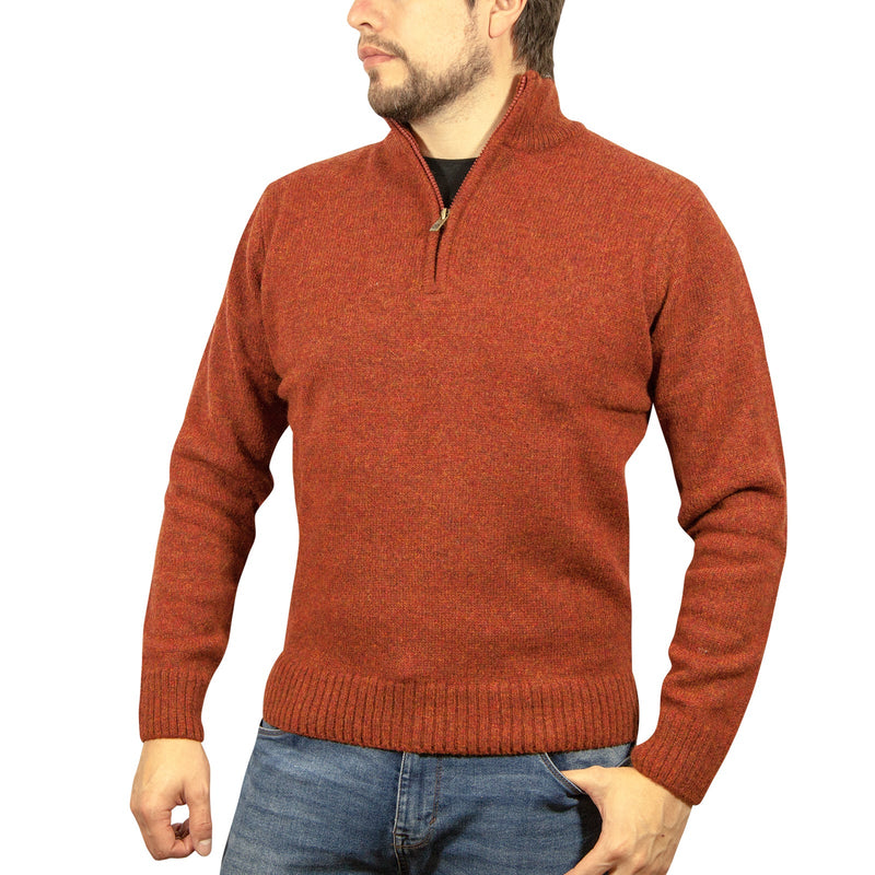 Load image into Gallery viewer, 100% SHETLAND RAGG WOOL Zip Up Knit JUMPER Pullover Mens Sweater Knitted - Rust 5XL-0
