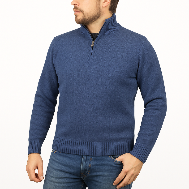 Load image into Gallery viewer, 100% SHETLAND RAGG WOOL Half Zip Up Knit JUMPER Pullover Mens Sweater Knitted - Sky (40)-0
