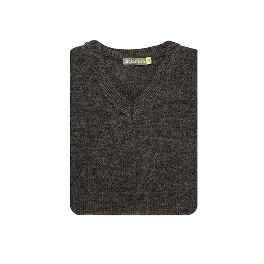 100% Shetland Ragg Wool V-Neck Jumper - Charcoal (Mens Knitted Sweater/Pullover)-4
