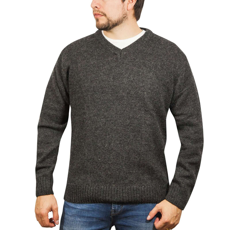 Load image into Gallery viewer, 100% Shetland Ragg Wool V-Neck Jumper - Charcoal (Mens Knitted Sweater/Pullover)-0
