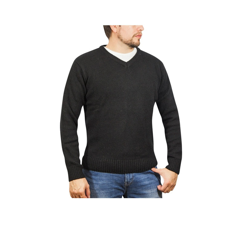 Load image into Gallery viewer, 100% Shetland Ragg Wool V Neck Knit Jumper Pullover Mens Sweater Knitted - Plain Black-0
