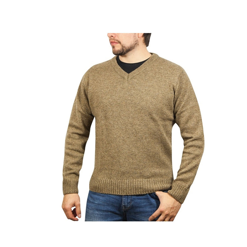 Load image into Gallery viewer, 100% Shetland Ragg Wool V Neck Knit Jumper Pullover Mens Sweater Knitted - Nutmeg-10
