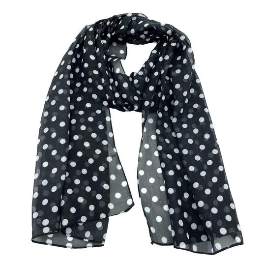 Jacaru 1684 Black Polka Dot Scarf – Lightweight Chiffon | One Size Fits Most