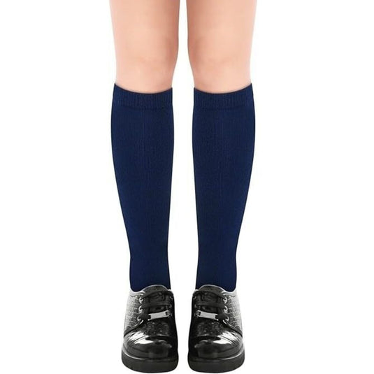 1x Pair School Uniform Knee High Socks Cotton Rich Girls Boys Kids - Navy-1