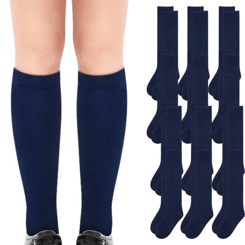 Load image into Gallery viewer, 12x Pairs School Uniform Knee High Socks Cotton Rich Girls Boys Kids Bulk - Navy-1

