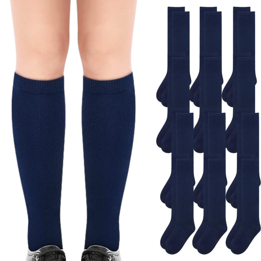 12x Pairs School Uniform Knee High Socks Cotton Rich Girls Boys Kids Bulk - Navy-1