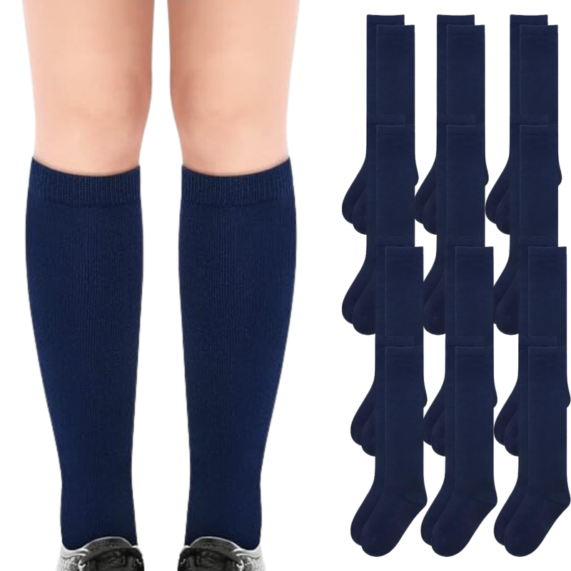 Load image into Gallery viewer, 12x Pairs School Uniform Knee High Socks Cotton Rich Girls Boys Kids Bulk - Navy-0
