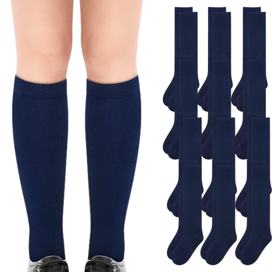 12x Pairs School Uniform Knee High Socks Cotton Rich Girls Boys Kids Bulk - Navy-0