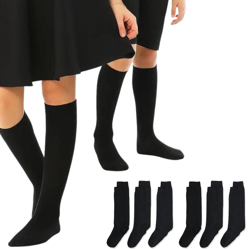 Load image into Gallery viewer, 6x Pairs School Uniform Knee High Socks Cotton Rich Girls Boys Kids Bulk - Black-0
