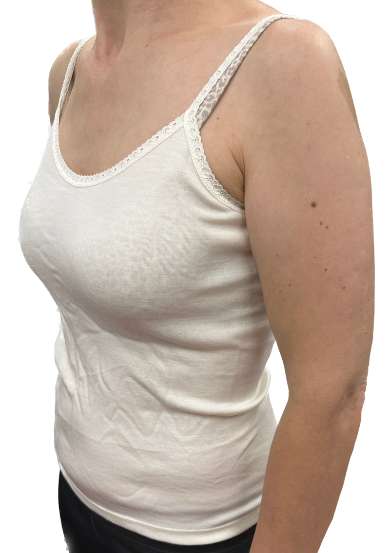 Load image into Gallery viewer, Thermo Fleece Ladies Pure Wool Camisole w Lace Thermal Thermals Top Singlet - Natural-3
