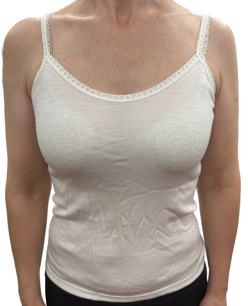 Load image into Gallery viewer, Thermo Fleece Ladies Pure Wool Camisole w Lace Thermal Thermals Top Singlet - Natural-1
