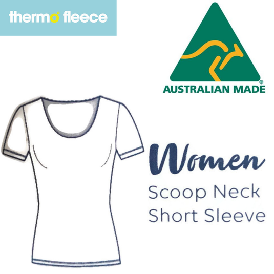Ladies Scoop Neck Short Sleeve Thermal Top Merino Wool Blend Womens - Natural-1