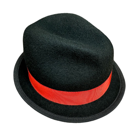Wool Felt Trilby with Red Ribbon in Black Size XL - Made in Australia-3