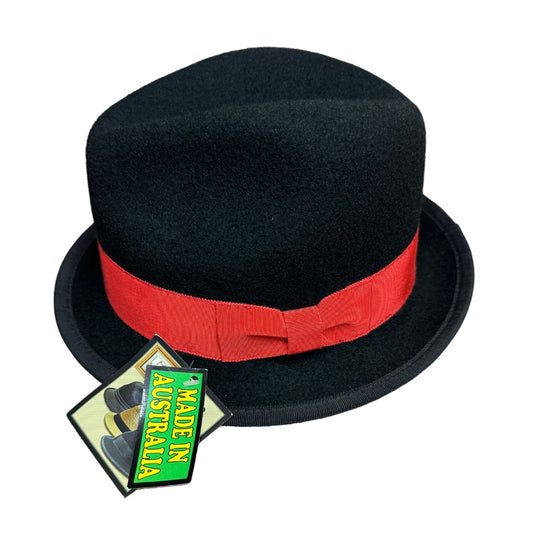 Wool Felt Trilby with Red Ribbon in Black Size XL - Made in Australia-0