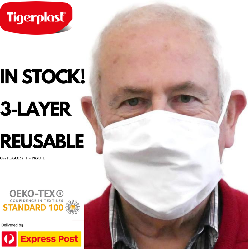 Load image into Gallery viewer, TIGERPLAST Fabric Face Mask Washable Reusable Mask Protect Anti-Microbial Mouth Cover - White-1
