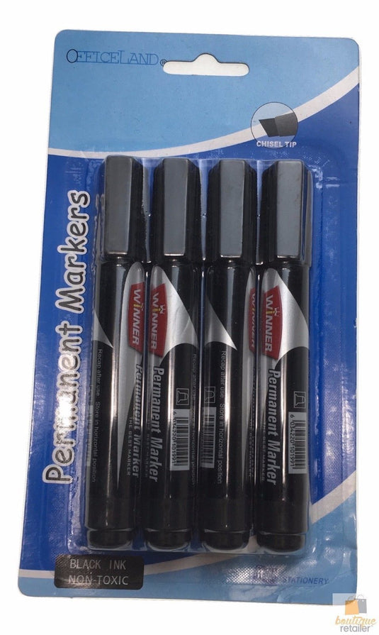 8x CHISEL TIP PERMANENT MARKERS Non Toxic Black Ink Texta-2
