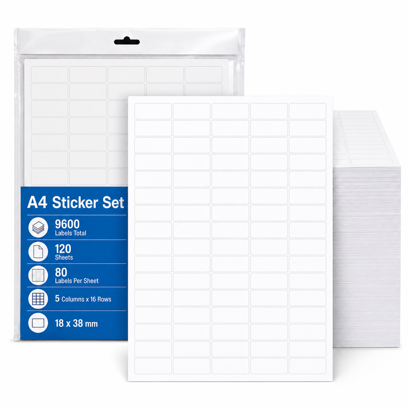 Load image into Gallery viewer, 9600x A4 Self Adhesive Sticker Label Set (18x38mm) Laser Inkjet - 80 Stickers to a page-0
