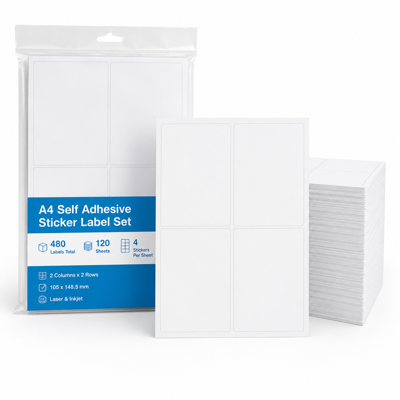 Load image into Gallery viewer, 480x A4 Self Adhesive Sticker Label Set (105x148.5mm) Laser Inkjet - 4 Stickers to a Page-0
