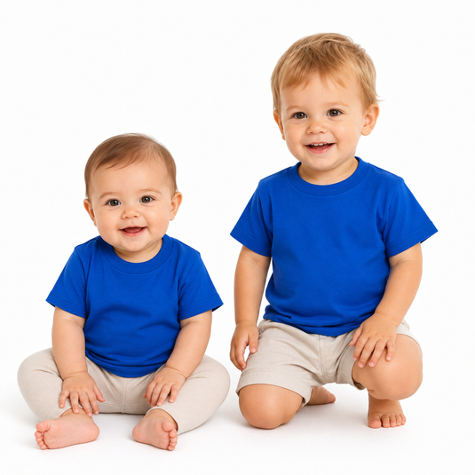 BABY & TODDLER PLAIN T SHIRT 100% COTTON Basic Blank Tee Top Teen Teenager Crew Kids - Bright Blue-0