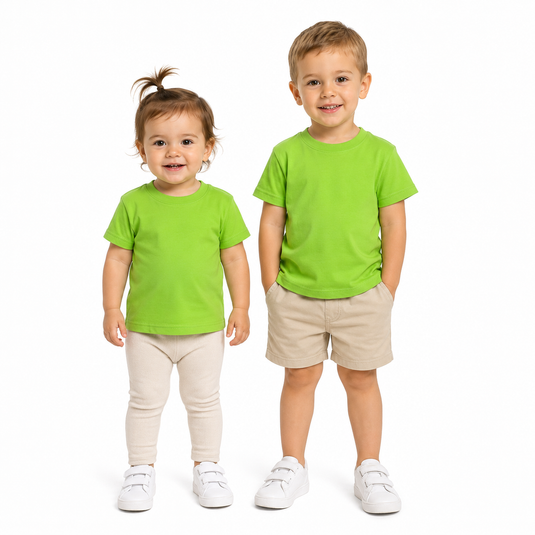 BABY & TODDLER PLAIN T SHIRT 100% COTTON Basic Blank Tee Top Teen Teenager Crew Kids - Lime Green-0