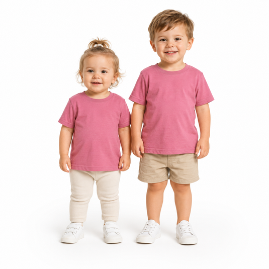 BABY & TODDLER PLAIN T SHIRT 100% COTTON Basic Blank Tee Top Teen Teenager Crew Kids - Pink-1