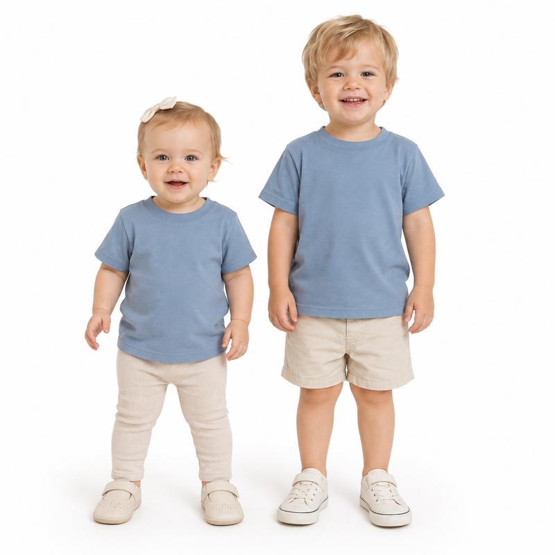 Load image into Gallery viewer, BABY &amp; TODDLER PLAIN T SHIRT 100% COTTON Basic Blank Tee Top Teen Teenager Crew Kids - Sky Blue-1
