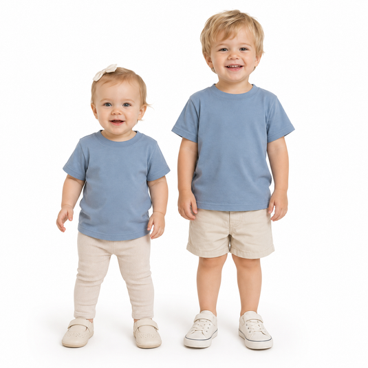 BABY & TODDLER PLAIN T SHIRT 100% COTTON Basic Blank Tee Top Teen Teenager Crew Kids - Sky Blue-0