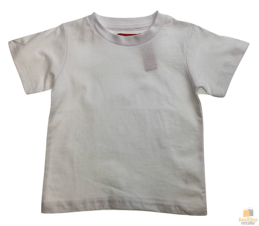 KIDS & TODDLER PLAIN T SHIRT 100% COTTON Basic Blank Tee Top Teen Teenager Crew Kids - White-2