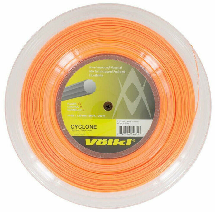 Völkl Cyclone 200m Reel Tennis Racquet Strings 16g / 1.30mm - Fluro Orange-0