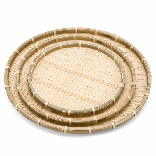 Round Bamboo Food Serving Tray Bowl Dishware Natural Wood - Set of 3-0