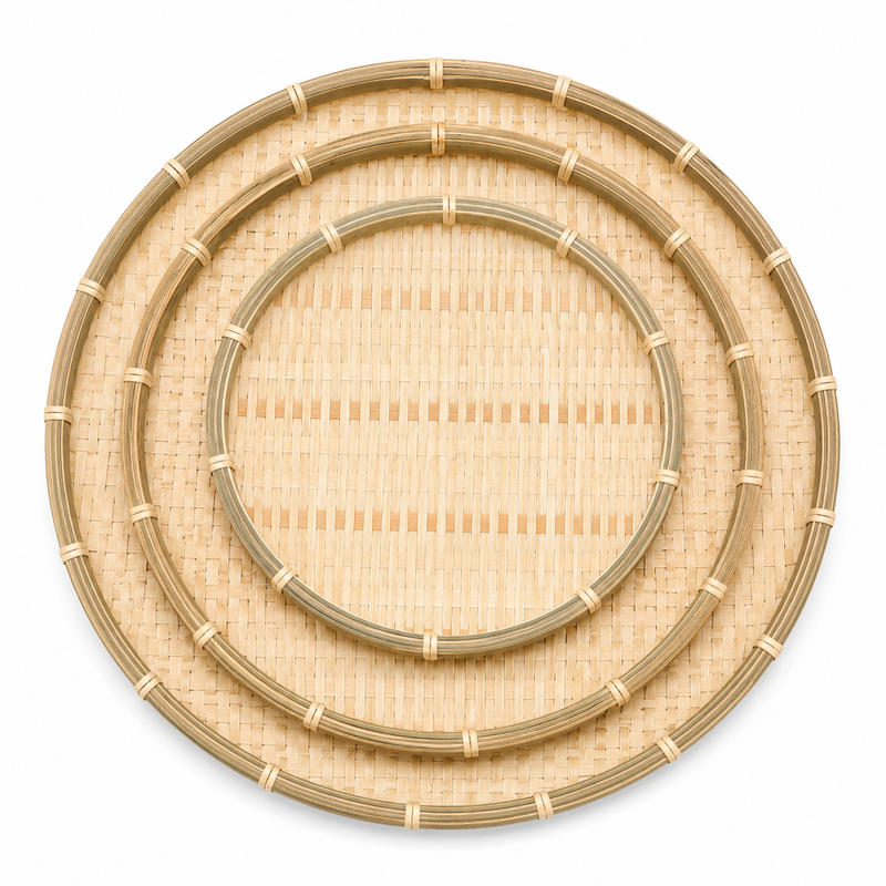 Load image into Gallery viewer, Round Bamboo Food Serving Tray Bowl Dishware Natural Wood - Set of 3-2
