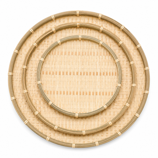 Round Bamboo Food Serving Tray Bowl Dishware Natural Wood - Set of 3-2