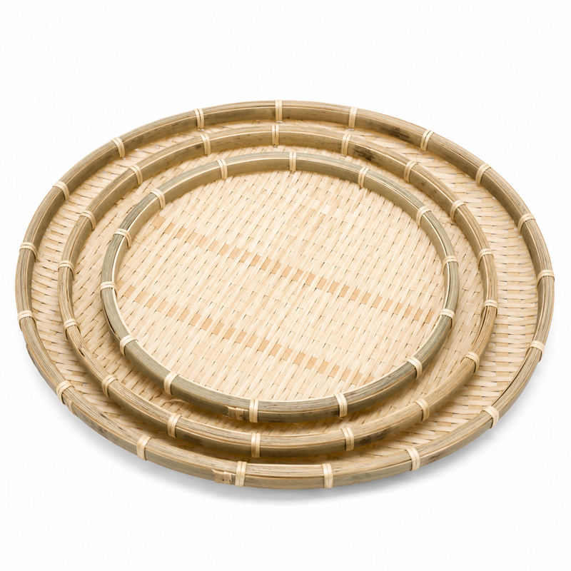 Load image into Gallery viewer, Round Bamboo Food Serving Tray Bowl Dishware Natural Wood - Set of 3-1
