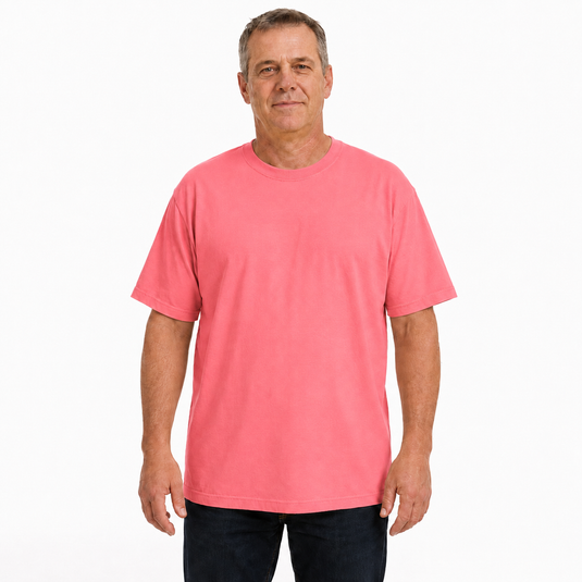 Mens Plain T Shirt 100% COTTON Loose Baggy Fit Blank Tee Top Basic T-Shirt - Pink (Salmon)-0