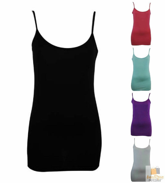 CAMISOLE TOP Long Cami Top Womens Singlet Summer Casual Wear Basic Tank Shirt-2