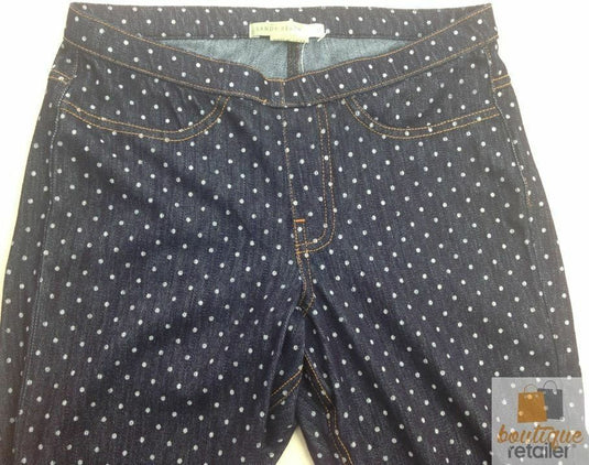 Womens JEGGINGS Full Length Ladies Skinny Pants Stretchy Leggings Slim - Denim Blue with White Polka Dots-3
