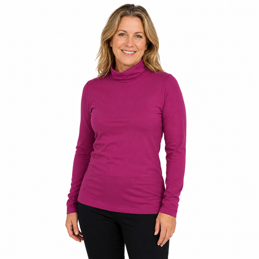 Ladies SKIVVY Turtle Neck Womens Long Sleeve Plain Top Skivvies Warm - Bright Purple-0
