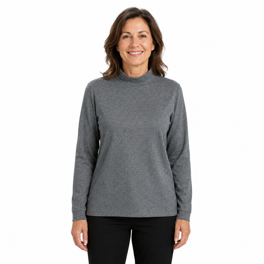 Ladies SKIVVY Turtle Neck Womens Long Sleeve Plain Top Skivvies Warm - Charcoal Marle-1