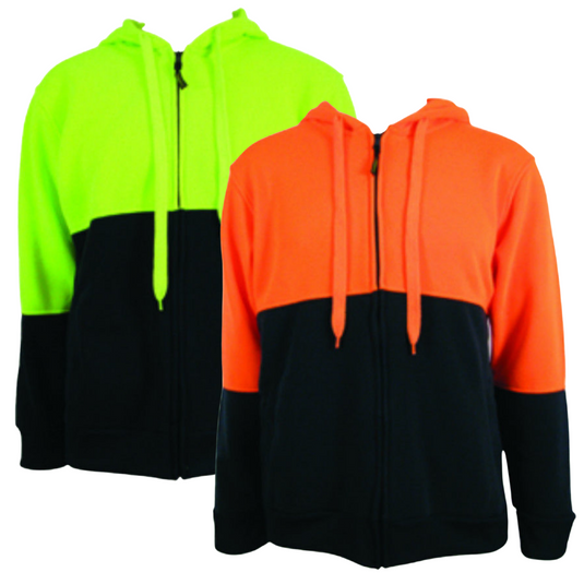 HI VIS Jumper Full Zip Hoodie Safety Workwear Fleecy Fleece Jacket Hooded-1