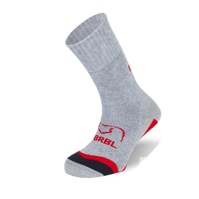 BRBL Urso Ski Socks Trekking Hiking Warm MADE IN ITALY - Light Grey/Red - S-0