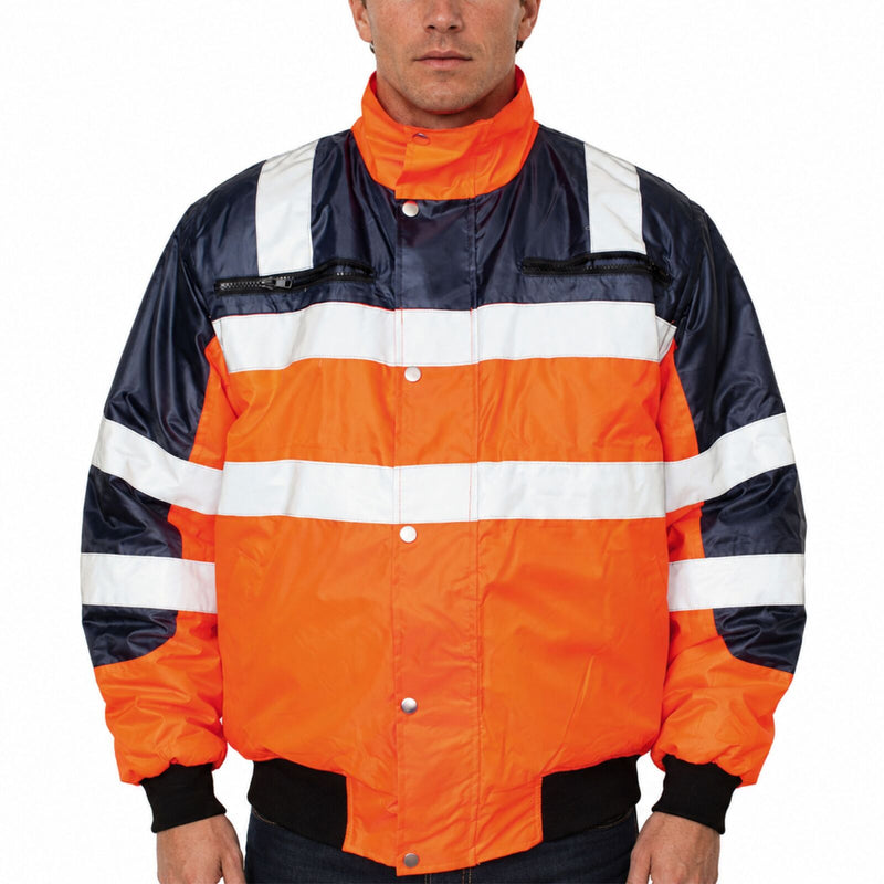 Load image into Gallery viewer, 3-in-1 Hi Vis Safety Bomber Jacket Waterproof Reflective Quilted - Orange Navy-1
