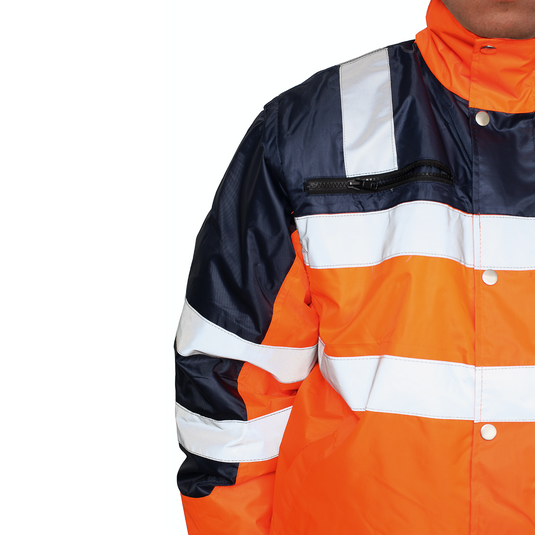 3-in-1 Hi Vis Safety Bomber Jacket Waterproof Reflective Quilted - Orange Navy-4
