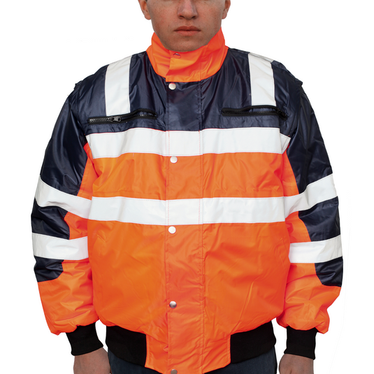 3-in-1 Hi Vis Safety Bomber Jacket Waterproof Reflective Quilted - Orange Navy-3