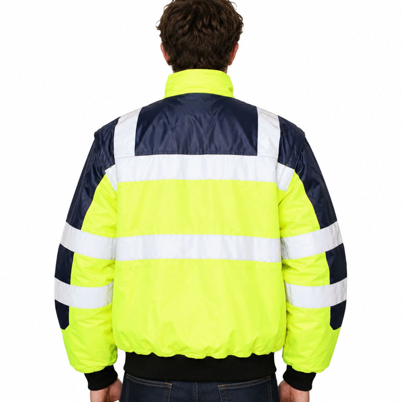 Load image into Gallery viewer, 3-in-1 Hi Vis Safety Bomber Jacket Waterproof Reflective Quilted - Yellow/Navy-2
